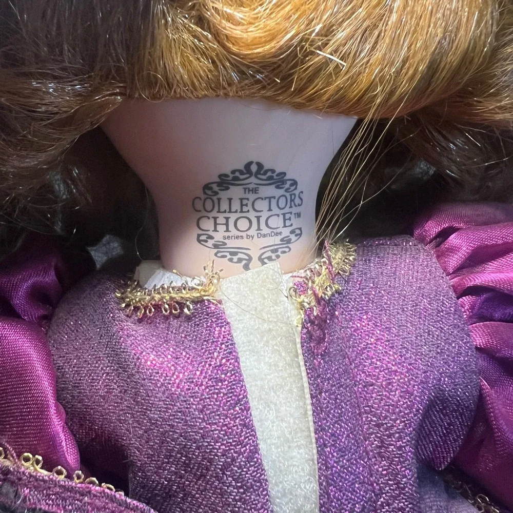 Vintage 80s‎ Collectors Choice DanDee Porcelain Doll Purple Dress Gold Shoes 13